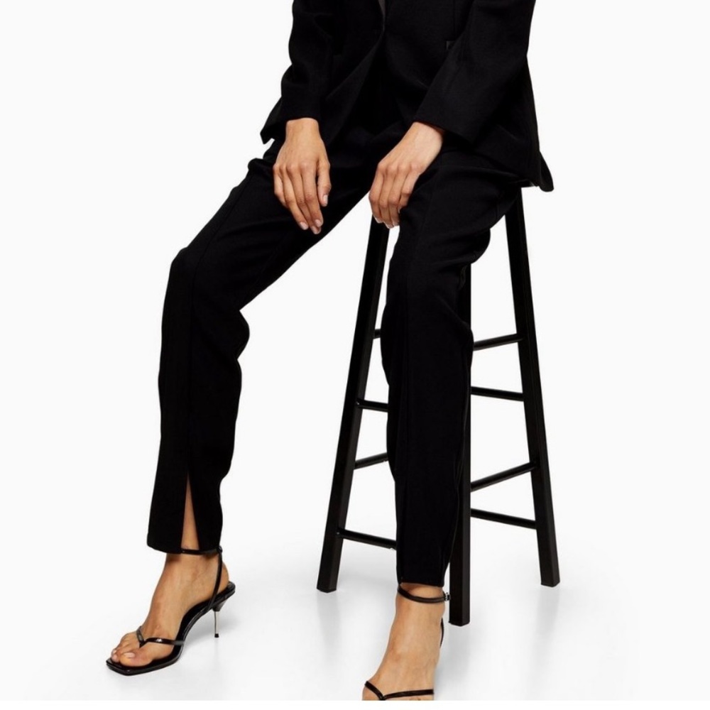 NWT TopShop Tapered Dressy Slit Leg Trousers Pants Black Satin Waist Size 2